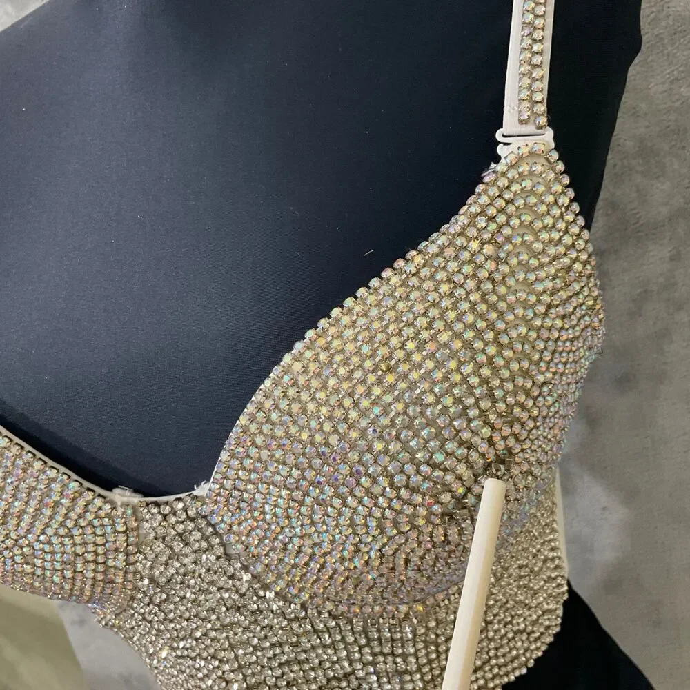 Windsor Women’s S Jeweled Rhinestone Embellished Bustier White Silver TLC *